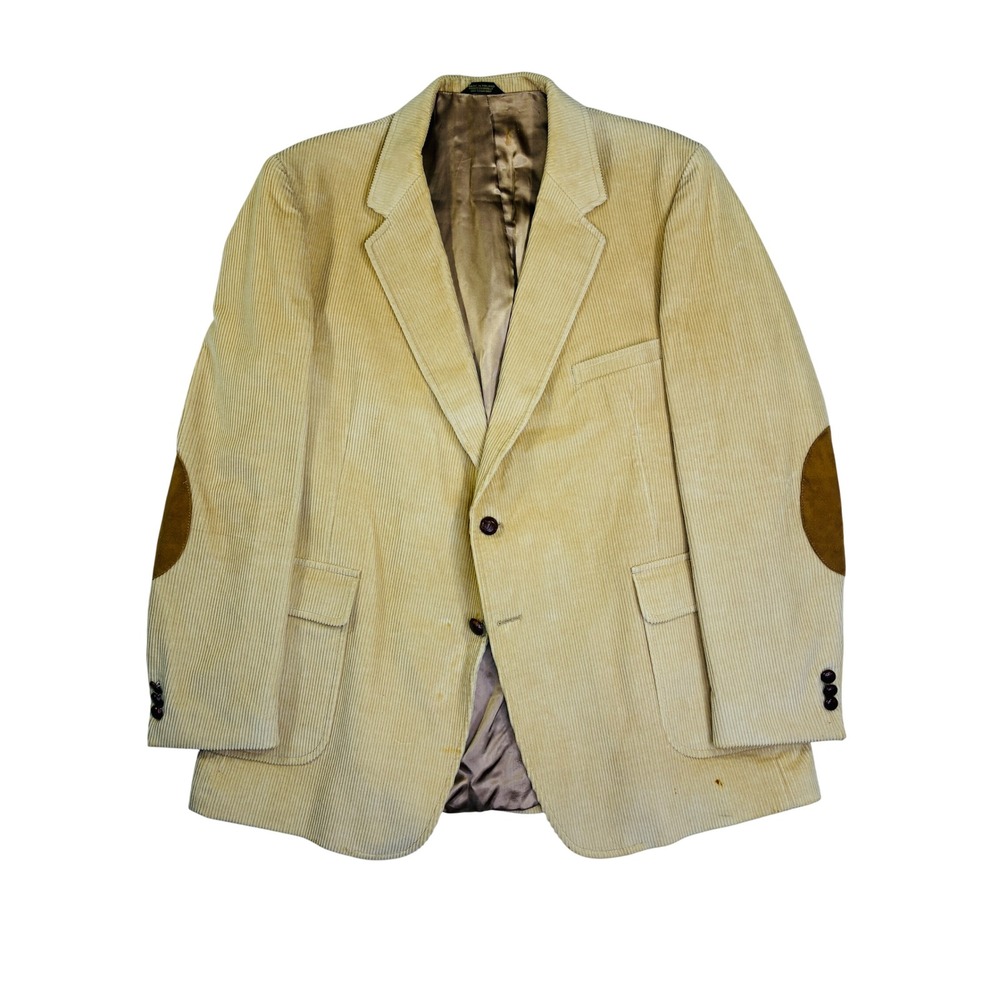 Garrison Park Vintage Tan Corduroy Blazer Jacket Suede Elbow Patches Beige 50R